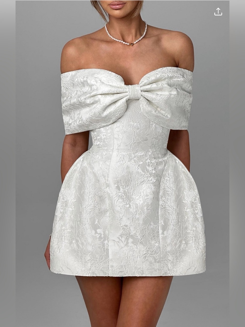 Babyboo Raquel mini dress White Off-Shoulder Bow Jacquard Mini Dress
